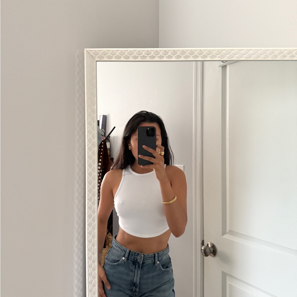 Bershka White Fitted Crop Top